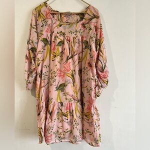 HAPPY  NATURE Floral Pink Dress with Parrot Print L